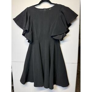 Flutter Sleeves Black A Line Mini Dress Sz M Skater Style Whimsy Goth Flouncy